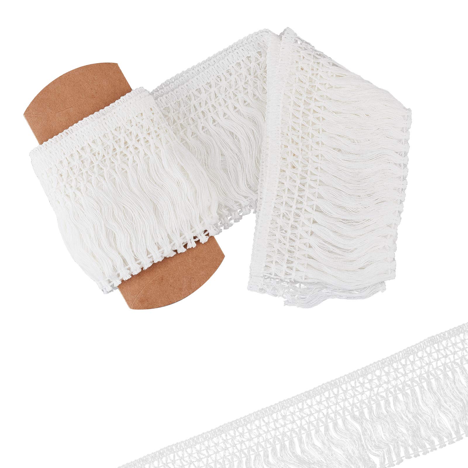 GORGECRAFT 5 Yards X 4" Wide Cotton Tassel Fringe Trim Lace Trim Ribbons for Clothes Curtain Sewing Crafts Accessories Home Decoration, White