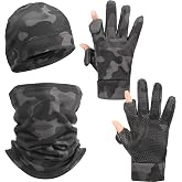 3 Pcs Camo Hunting Gloves Beanie Scarf Set | Anti-slip Touchscreen Gloves for Cold Weather, Men Women Hunting Essentials, Hunting Gear Accessories