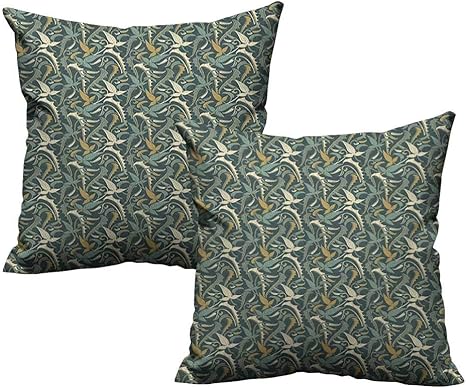 Amazon Co Jp Rupperttextile ポリエステル枕カバー 葉っぱ柄 レトロなインスピレーションの植物シルエットデザイン 春テーマ 色あせ防止 W 18 X L 18 2 Pcs ホーム キッチン