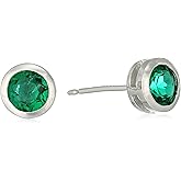 Amazon Essentials Sterling Silver Genuine and Created Gemstone 5mm Bezel Set Birthstone Stud Earrings