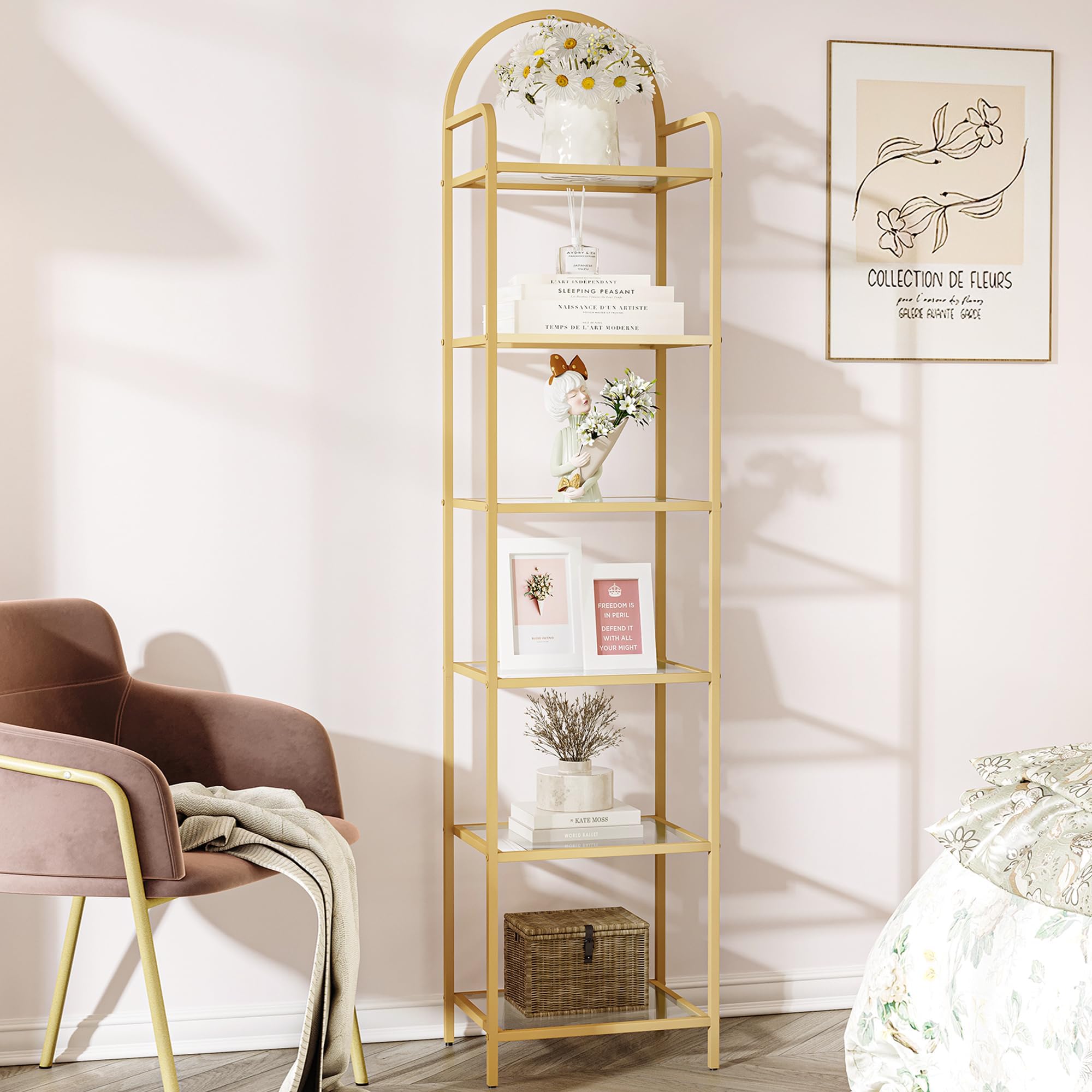 Photo 1 of ***Glass missing***Hzuaneri Bookcase Bookshelf, Tempered Glass Bookshelves, Slim Shelving Unit for Bedroom, Bathroom, Home Office, Steel Frame, 6 Tier Gold BC10601G
***Glass missing***
