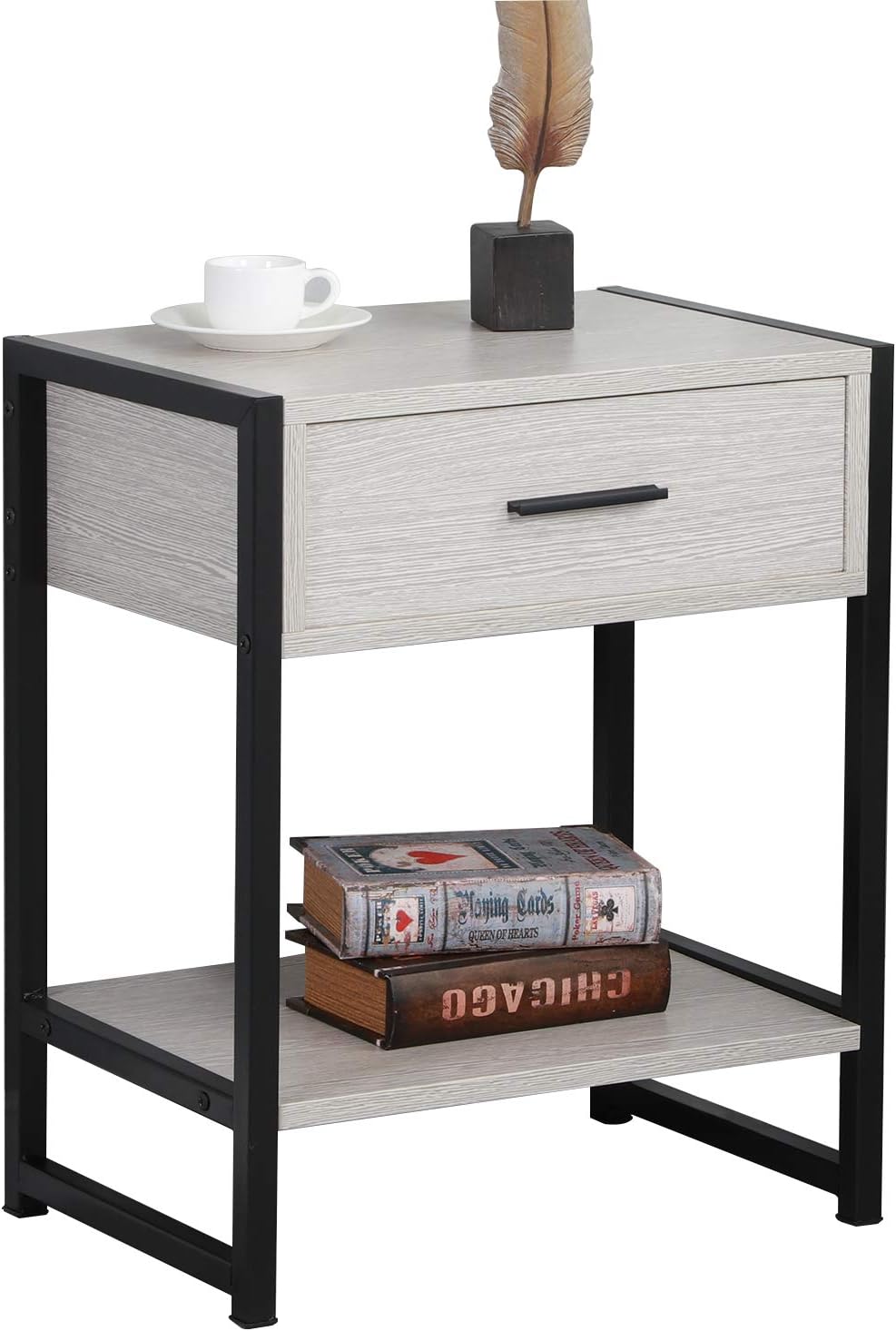 SogesPower Bedside Table End Table with Drawer 2-Tier Side Table Coffee Table Night Stand with Storage Shelf for Living Room, Grey, SPDX-328A