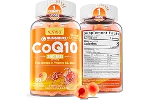 NEVISS Sugar-Free CoQ10-250mg / 500mg Filled Gummies - Plus Omega-3, EPA + DHA, B3 & Zinc - Ultra Co Q-10 Supplements for Hear-t Health, Cellular Energy, Antioxidant Support, Up to 60 Day Supply, Vegan 60Cts