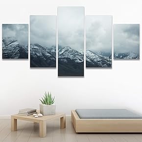 SIGNWIN 5 Panel Canvas Wall Art Snow Mountain...