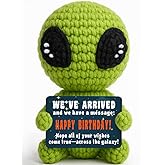 TKGIFTHOT Cute Crochet Alien Plush Toy Unique Birthday Gift for Boys Girls Friends Man Women Handmade Alien Stuffed Animal Funny Space Valentines Theme Gifts for Kids Teens Sci-Fi Fans