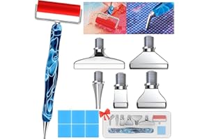 Heyseri Diamond Painting Pen Accessories Tools Set, Ergonomic Diamond Art Pen with Exquisite Stainless Steel Metal Pen Tips and 6 Painting Glue Clay,Comfort Grip and Faster Drilling (14PCS)
