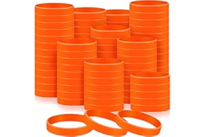 Liliful 200-piece Blank Silicone Rubber Wristbands Bracelets - Bulk Elastic Silicone Wristbands Suitable for Team Events, Parties, and Stocking Stuffers(8 x 0.5 Inch,Orange)