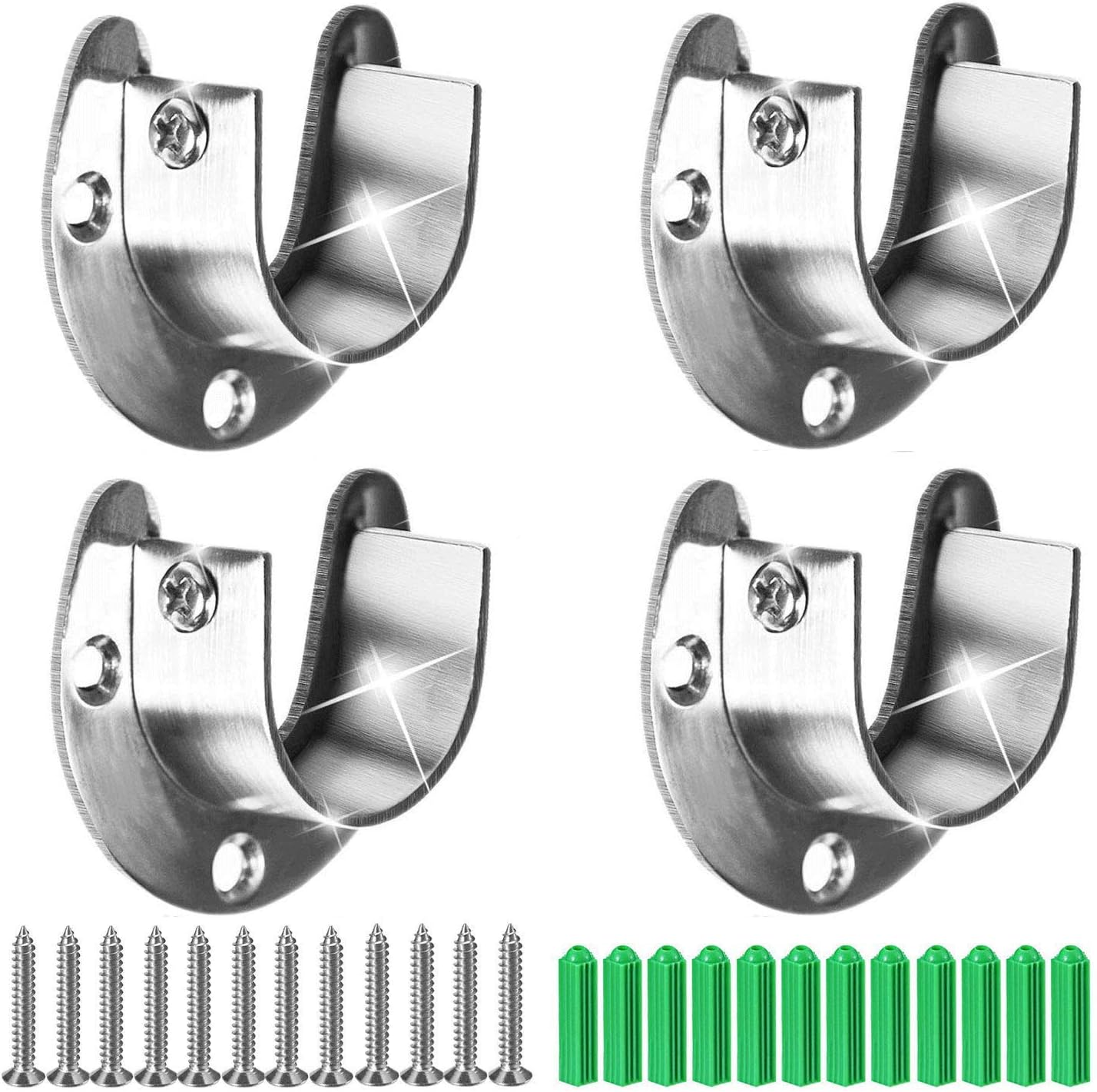 Canomo 4 Packs Heavy Duty Stainless Steel Closet Rod End