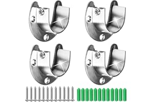 Canomo 4 Packs 1-1/4 Inches Open Hole Diameter Stainless Steel Closet Rod End Supports Closet Pole Sockets Flange Rod Holder with Screws, Silver (U-Shaped)