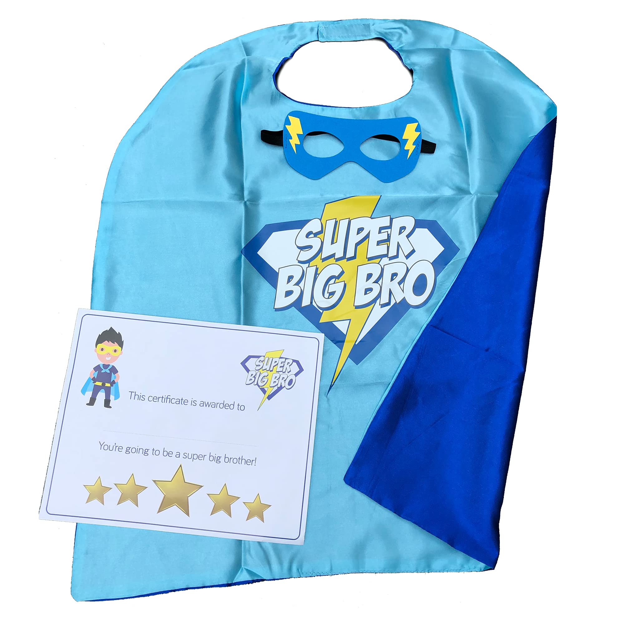 Sass Party & Gifts Sister/Brother Superhero Cape & Mask - New Sibling Gift - Super Big Sis & Super Big Bro (Blue & Yellow)