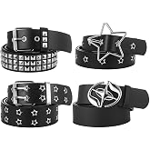 Zhamate 4 Pack Punk Gothic Belts for Women Men for Halloween Christmas | 4Styles Y2K Retro Metal Buckle Waist Belts Suitable For Jeans Skater Hip Hop Rock Outfits Daily Streetwear Matching