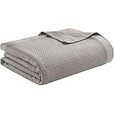 Madison Park 100% Egyptian Cotton Lightweight Summer Blanket, Breathable Waffle Knit Design, Soft Cozy All-Season Throw for Bed, Couch or Sofa, Grey Twin Size (66"x90")