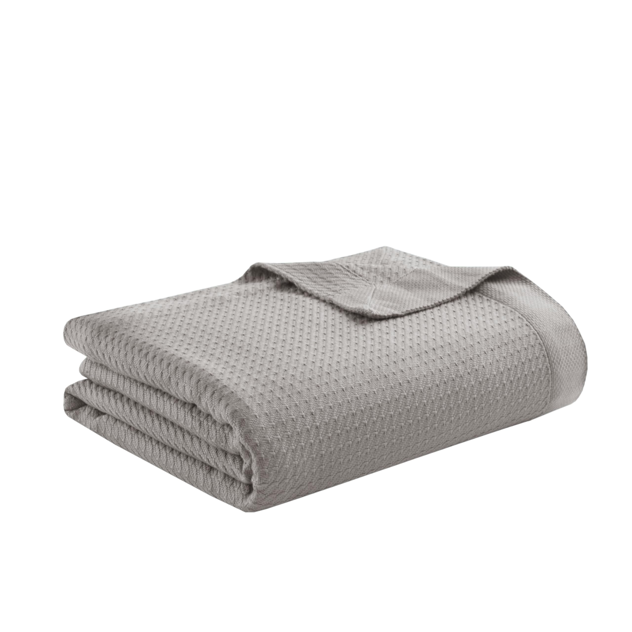 Photo 1 of Madison Park 100% Egyptian Cotton Lightweight Summer Blanket, Breathable Waffle Knit Design, Soft Cozy All-Season Throw for Bed, Couch or Sofa, Grey Full/Queen Size (90"x90")