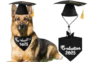 PICKUPIK Dog Graduation Cap with Yellow Tassel and Black Pet Graduation 2025 Bandana
