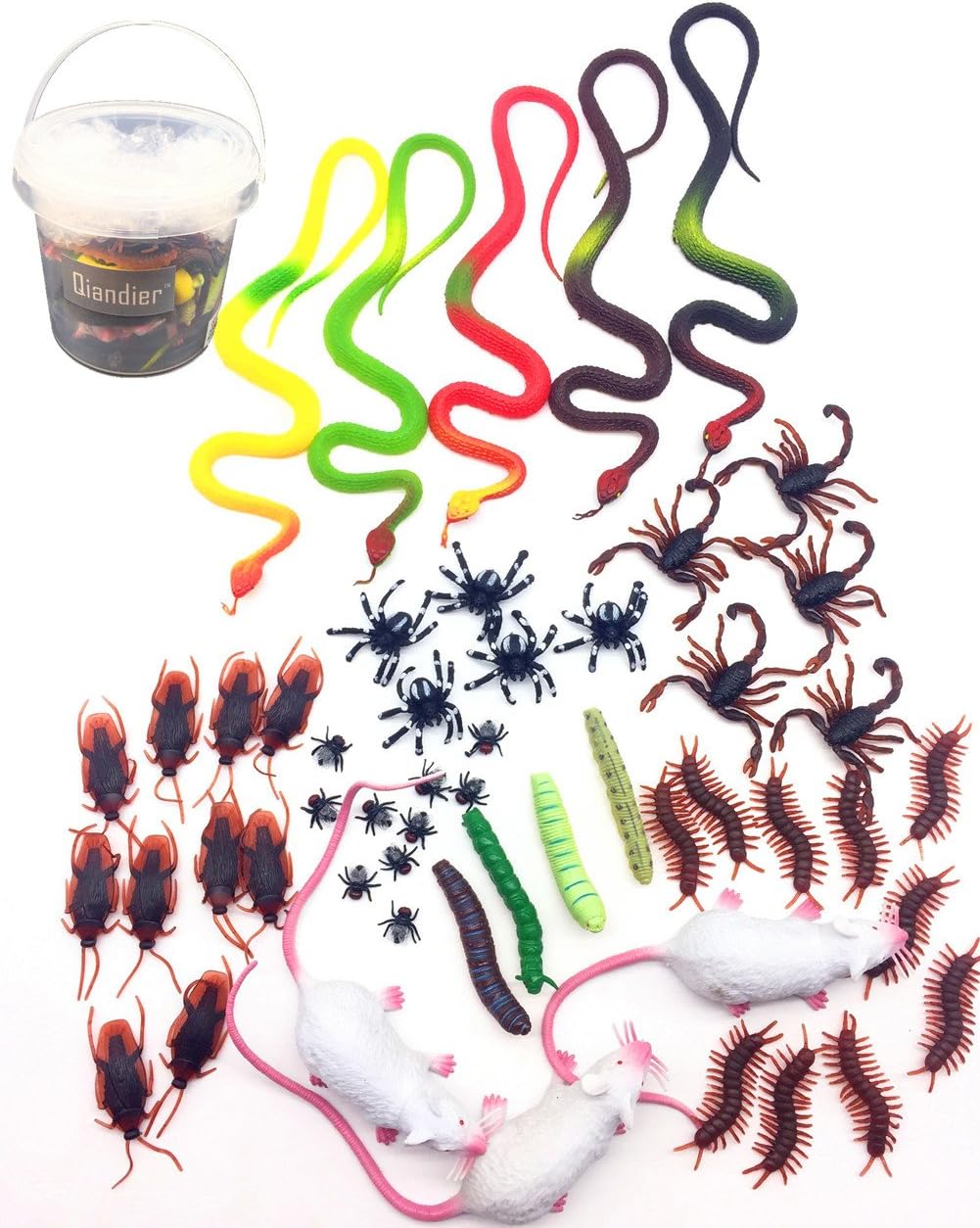 Qiandier Simulation Insects Snake Prank Cock Roach Roaches Mouse Fly Flies Bug Spider Caterpillar Party Favorite Trick Joke Toys