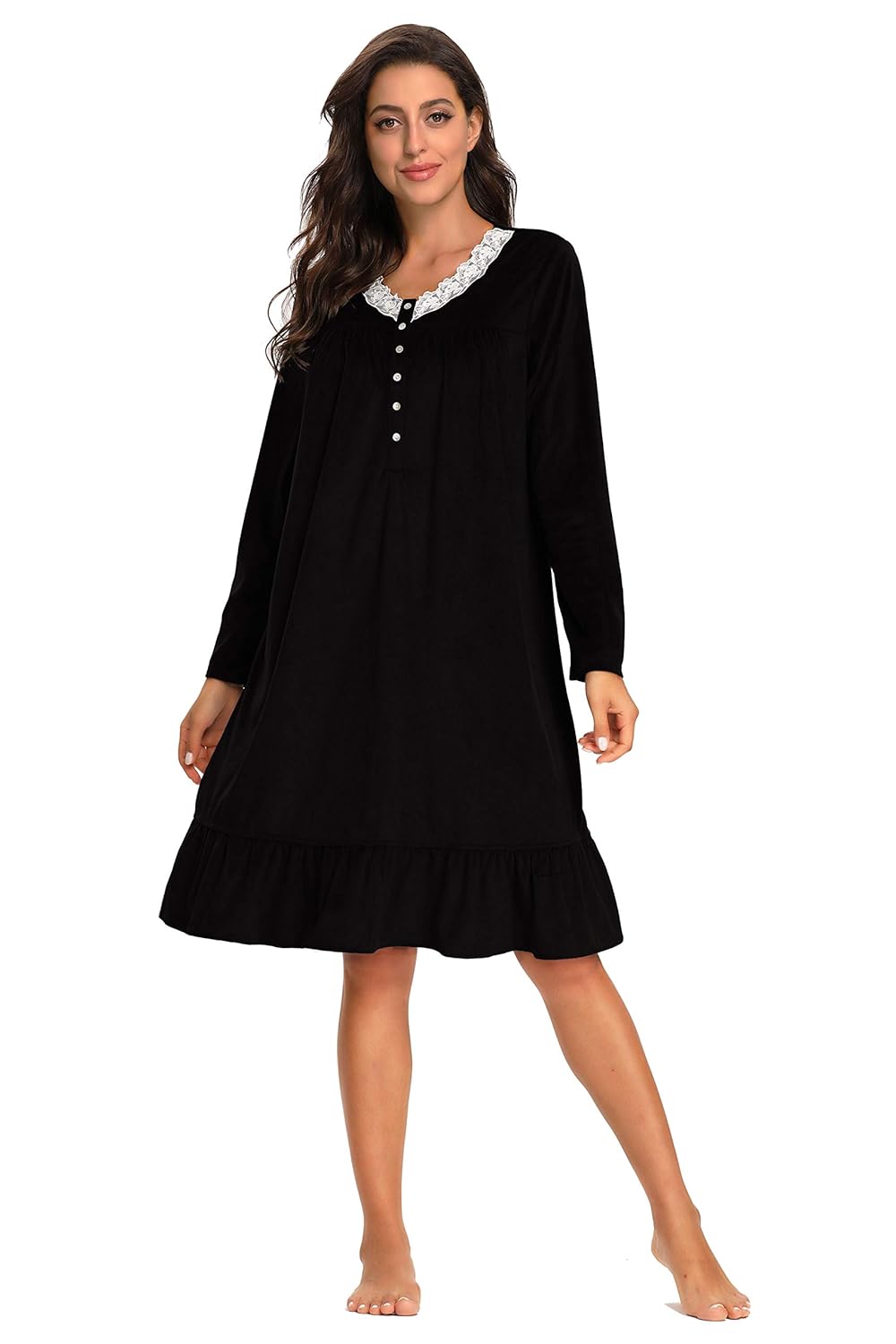 Buy IZZY + TOBY Women's Warm Fleece Nightgown Comfy Luxury Lace VNeck