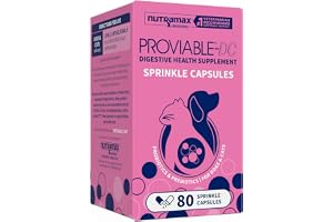 Nutramax Proviable Probiotics + Prebiotics, for Dogs & Cats, Capsules, 80ct | Probiotics and Prebiotics for Cats and Dogs, Daily Gut Health Support Supplement, Multiple Strains, Sprinkle on Food