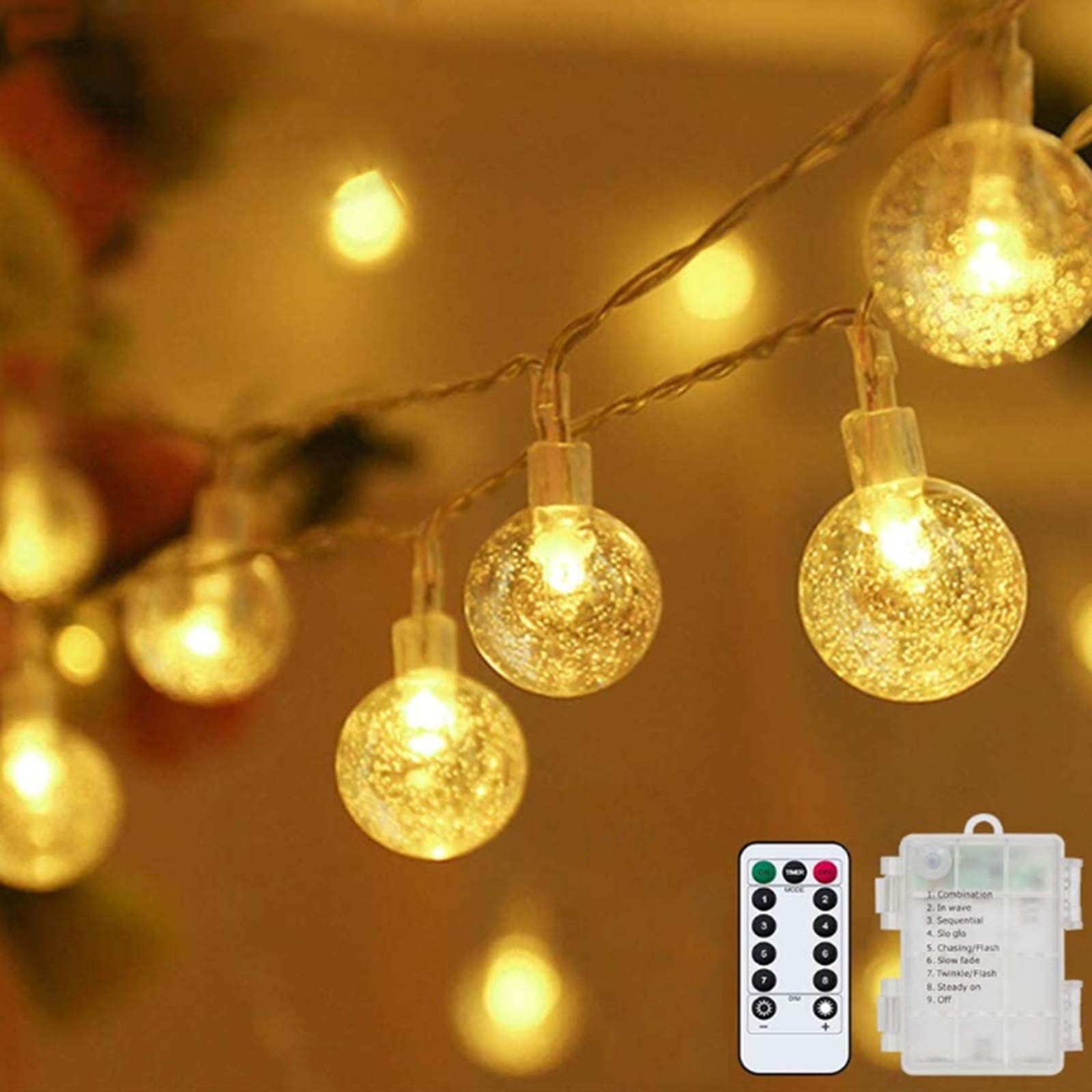 Photo 1 of Metaku Globe Fairy Lights Battery Operated 33ft 80LED String Lights with Remote Waterproof Indoor Outdoor Hanging Decorative Christmas Lights for Home Party Patio Garden Wedding