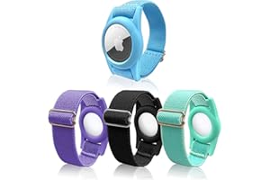 HOKEEA AirTag Bracelet for Kids, AirTag Holder with Elastic Wristband, Anti-Lost Watch Band for Apple Air Tag, Adjustable Strap for Toddler 4 Pack