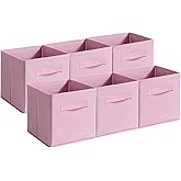 EITMOW Fabric Storage Bins - 6 Pack Collapsible Cube Organizer for Closet, Shelves & Living Space, Pastel & Dark Color Options - Foldable Storage Boxes with Handles for Clothes (Pink, 11 inch)