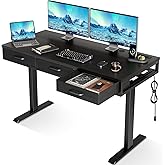 OffiGo Electric Standing Desk with 3 Drawers, 55 Inch Height Adjustable Desk with Power Outlets, Sit Stand Desk, Writing Comp