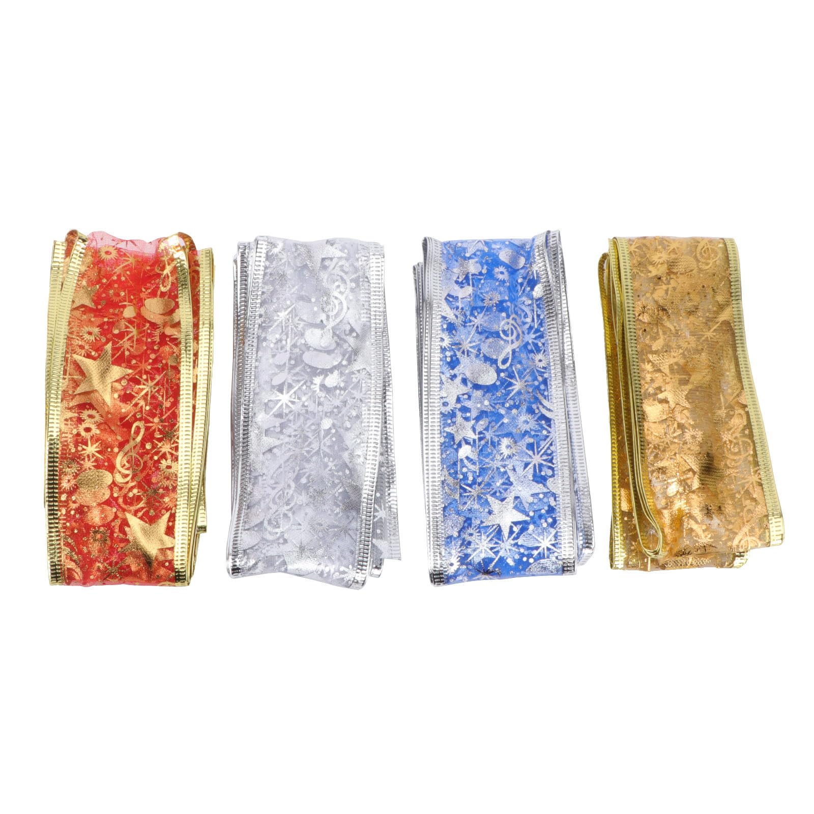 4 Rolls Christmas Glitter Ribbon for DIY Crafts Wrapping Holiday Decor