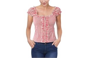 GHGNFG Oktoberfest Plaid Shirt for Women Traditional Bavarian Dirndl Blouse German Beer Festival Carnival Outfits