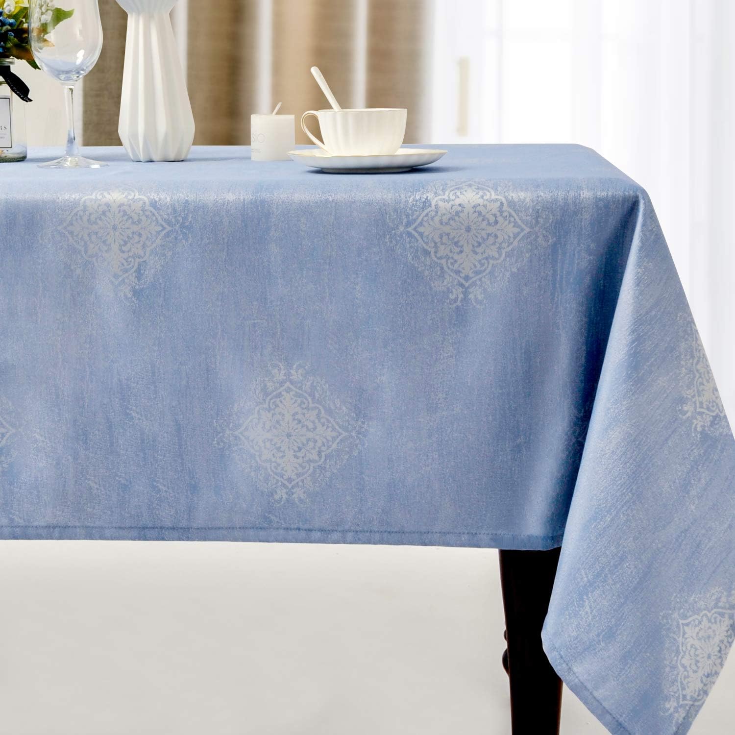 Villa Feel Rectangle Damask Medallion Table Cloth,Spill-Proof and Water Resistance Woven No-Iron Tablecloth, Decorative Fabric Table Cover for Outdoor and Indoor Use (Teal, 54 x 120 Inch)
