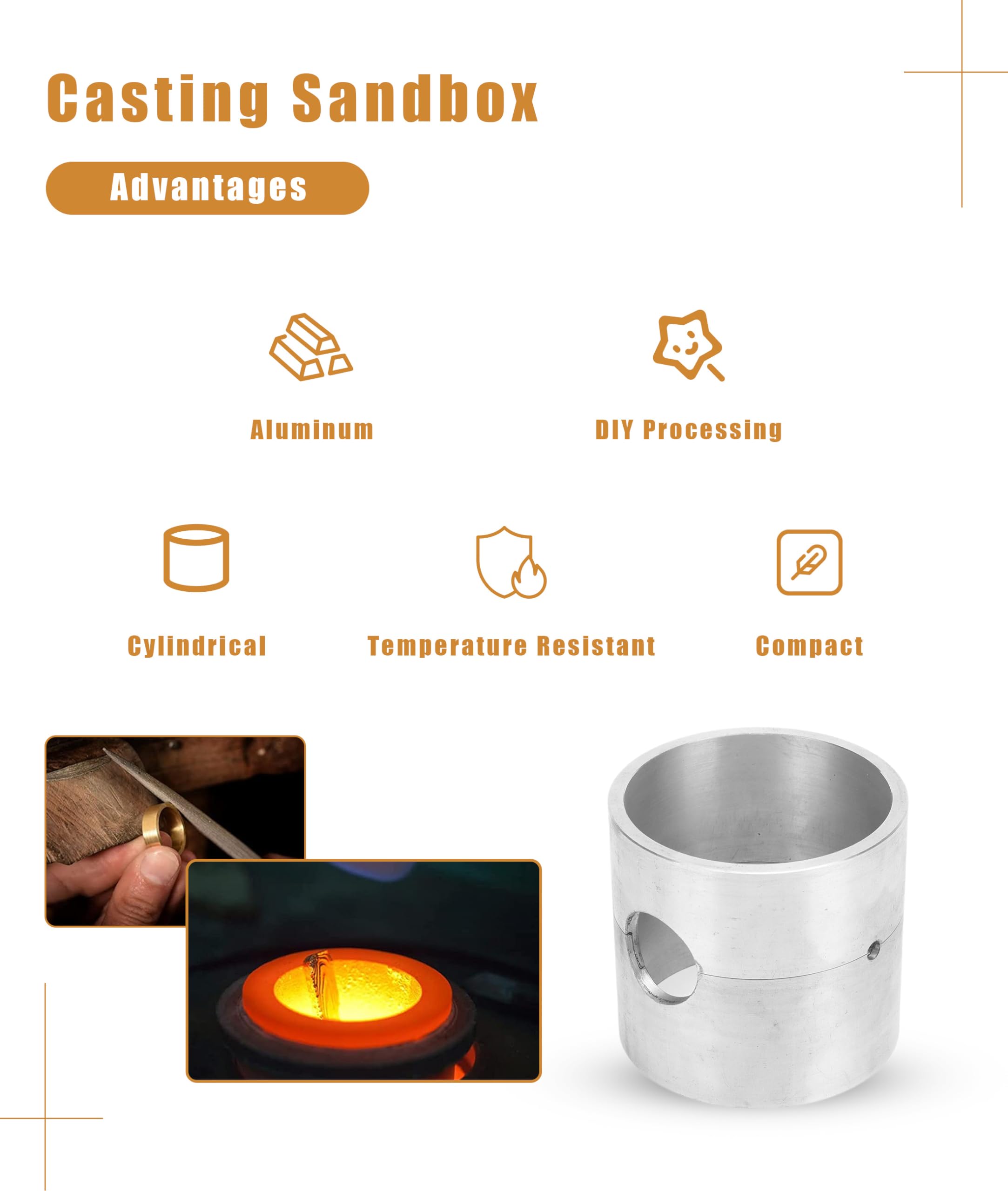 Casting Sandbox, Aluminum Cylindrical Jewelry Casting , DIY Jewelry Making High Temperature Resistant Casting Sandbox Furnace for DIY Metal Jewelry Rings.