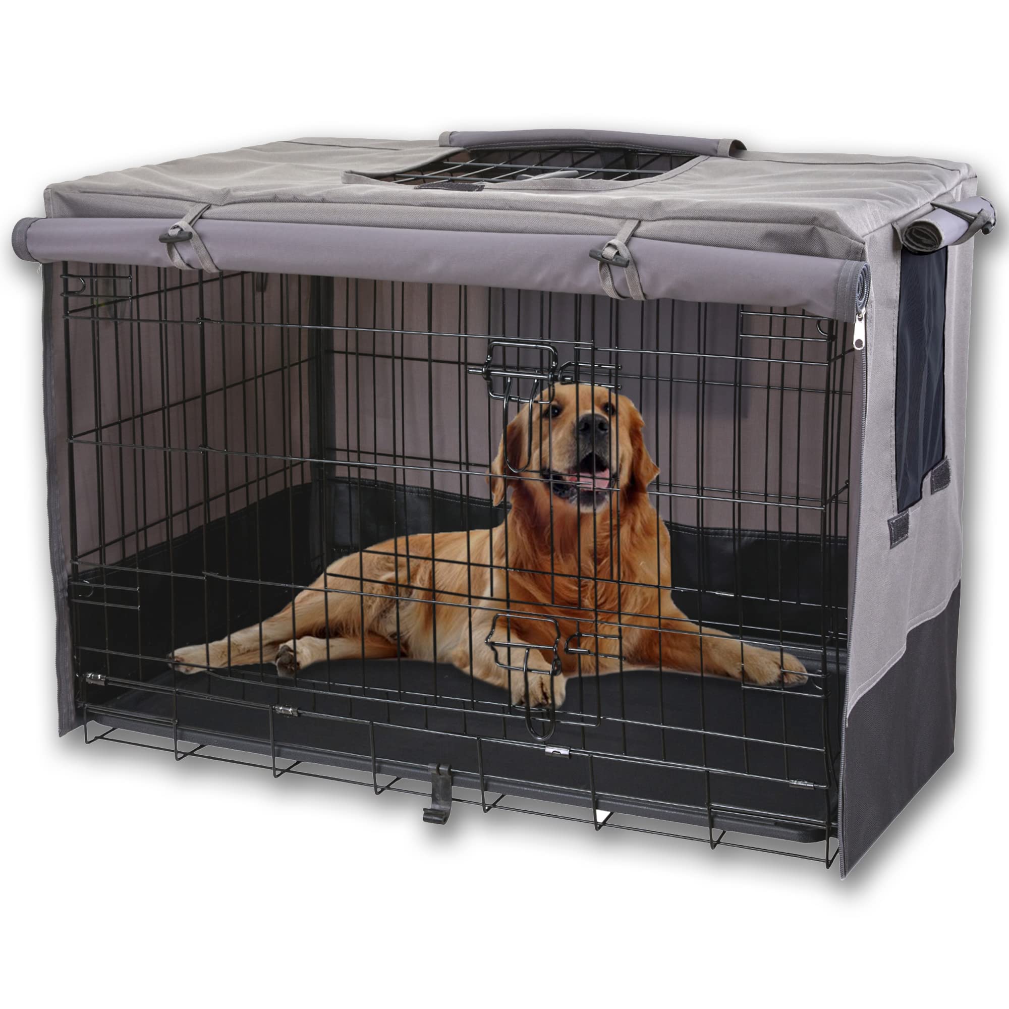 Photo 1 of Rachmi Privacy Dog Crate Cover 48 Inch, Durable 600D Canvas Water Resistant Windproof Pet Kennel Cover for Universal Wire Crate with Double Doors, (49”Lx31”Wx33”H, Gray/Black)