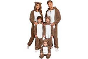 Family Matching Christmas Bear Onesie Pajamas Long Sleeve Hooded Cute Festive for Holiday Family Photos Sleepwear