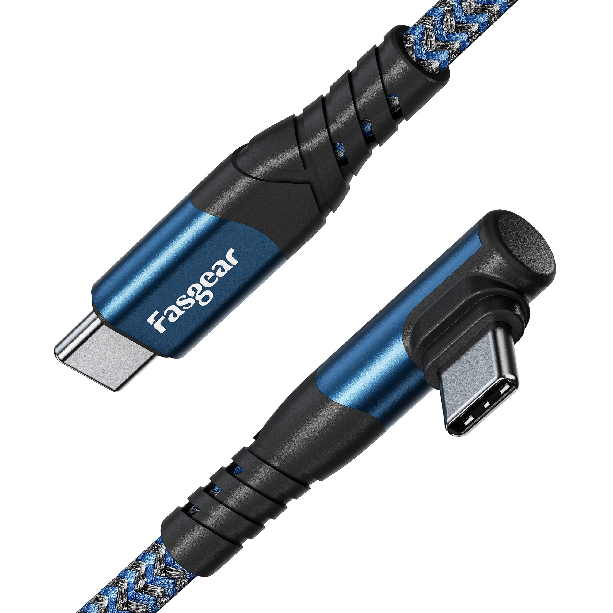 Fasgear USB C to USB C cable, 1.8m 60W Type C to Type C Right Angle 90 Degree, PD Fast Charging Charger Lead Compatible for Galaxy S24 S23 S22 Mac-Book i-Pad Pro i-Pad Air (6ft, Blue)