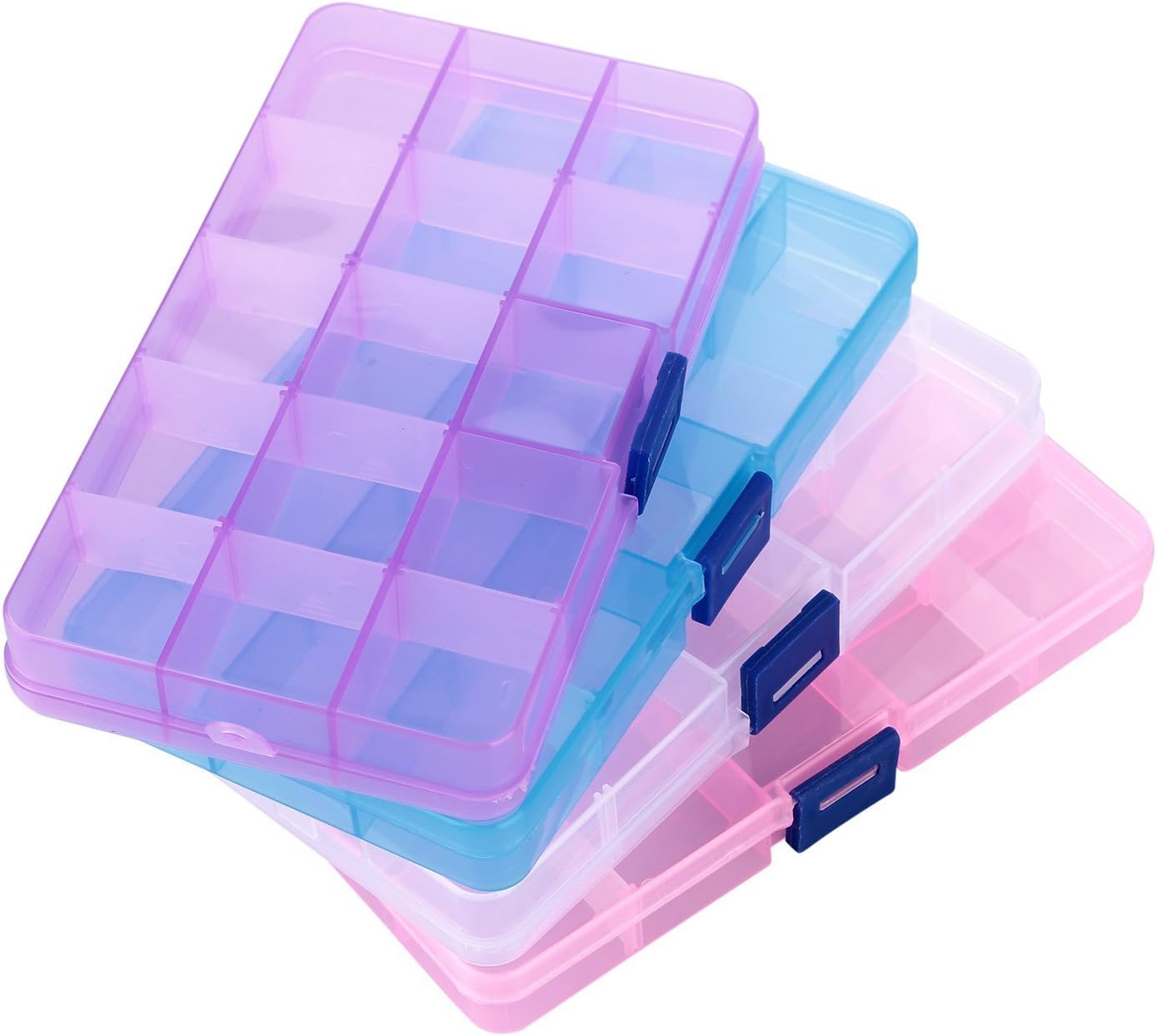 MineSha Jewellery Organiser Box 4 Packs,Plastic Storage Box, Sorting Box for Storing Earrings, Rings, Beads, Mini Goods
