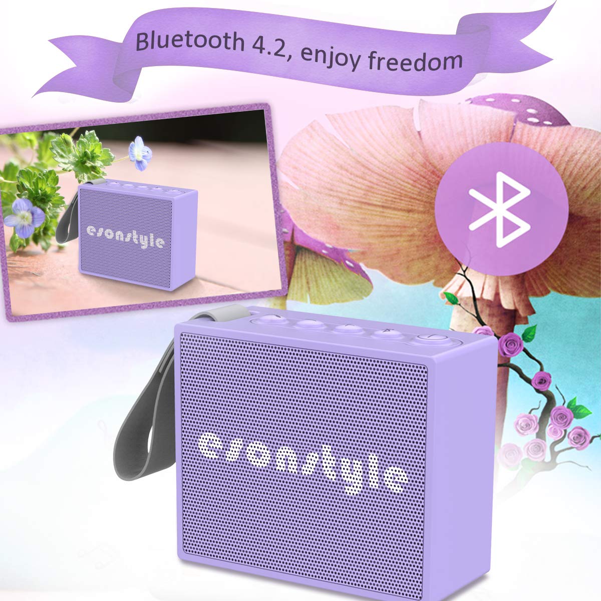 Esonstyle Waterproof IPX6 Portable Bluetooth Speaker 5W Drive Built-in Mircophone for iPhone iPod ipad All Bluetooth Devices