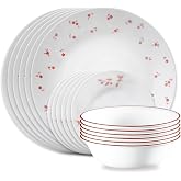 Corelle Vitrelle 18-Piece Service for 6 Dinnerware Set, Triple Layer Glass and Chip Resistant, Lightweight Round Plates and Bowls Set, Sweet Flora