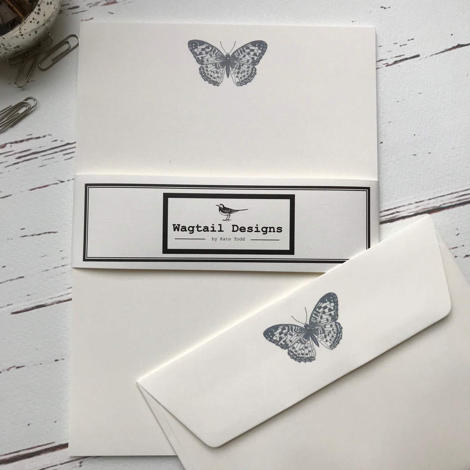 Wagtail Designs Writing Paper Gift Set with a Butterfly Design in a Lovely Black Box with Ribbon (36)