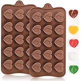 Dacthuw Mini Heart Silicone Molds, 15 Cavities Heart Chocolate Molds with a Six Design in the Center for Making Candy/Fondant/Gummy, 2 PCS Food Grade Chocolate Mold for Fruit Snack/Snack Biscuits