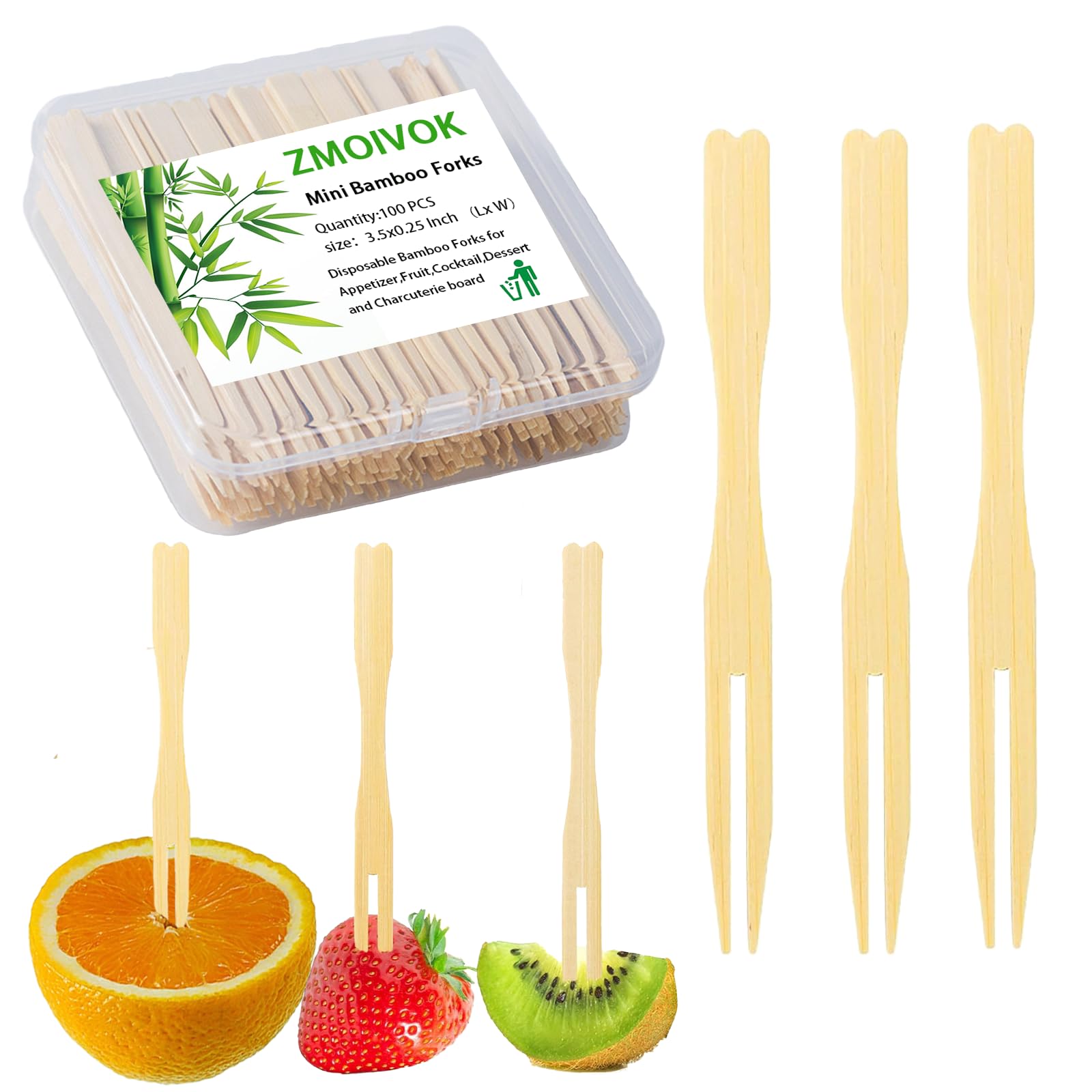 Photo 1 of 100pcs Bamboo Forks Appetizer Forks,3.5 Inch Charcuterie Food Mini Forks, Disposable Small Wooden Forks for Fruit Dessert Parties Cocktail Fork (100)
