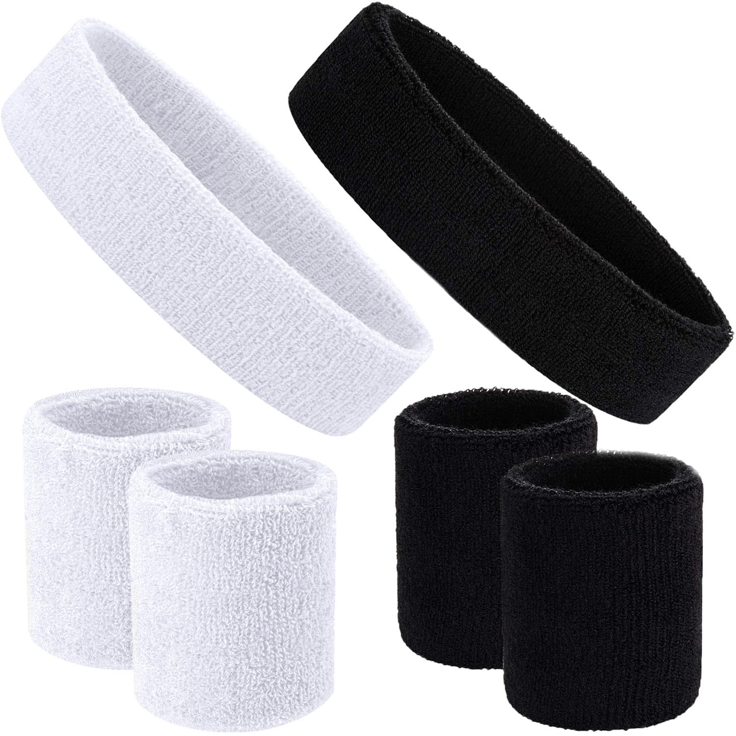 6 Pcs Sweatband Set Cotton Sport Athletic Headband Reusable Wrist Sweat Bands for Cycling Running Tennis Basketball
