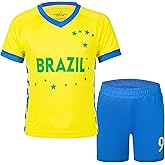 MUDJEAN Brazil Teen Girls Soccer Player Jersey 2-Piece Set Boys Breathable Durable Football Shirts for Practice Kids Yellow Age 11-12Years