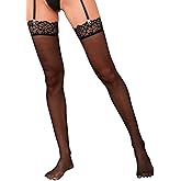 JIUMUJIPU Women's Lace Top Thigh High Sheer Stockings - Silicone Pantyhose, Elegant & Comfortable