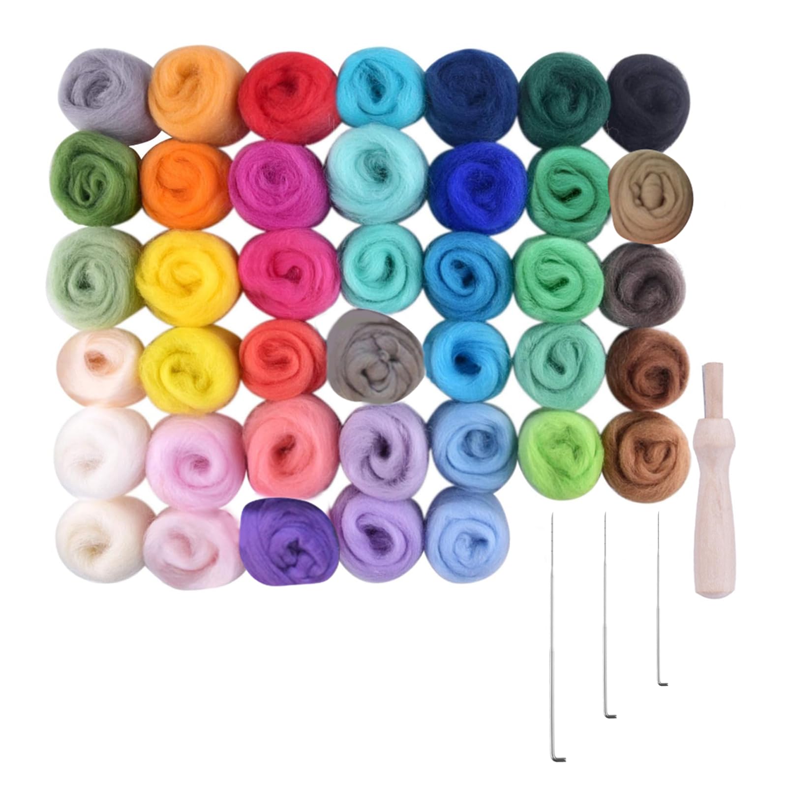 LIANRISES 40packs Wool Felt with Wooden Needle Handle and 3pcs Needles Felting Kit Felting Wool 40 Colors 3grams DIY Felt Crafts