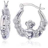 Sterling Silver Polished Graduated Irish Claddagh Celtic Hoop Earrings for Women | 2.85x18mm Round Hoop Earrings | Secure Snap Bar Closure | Shiny Classic Earrings