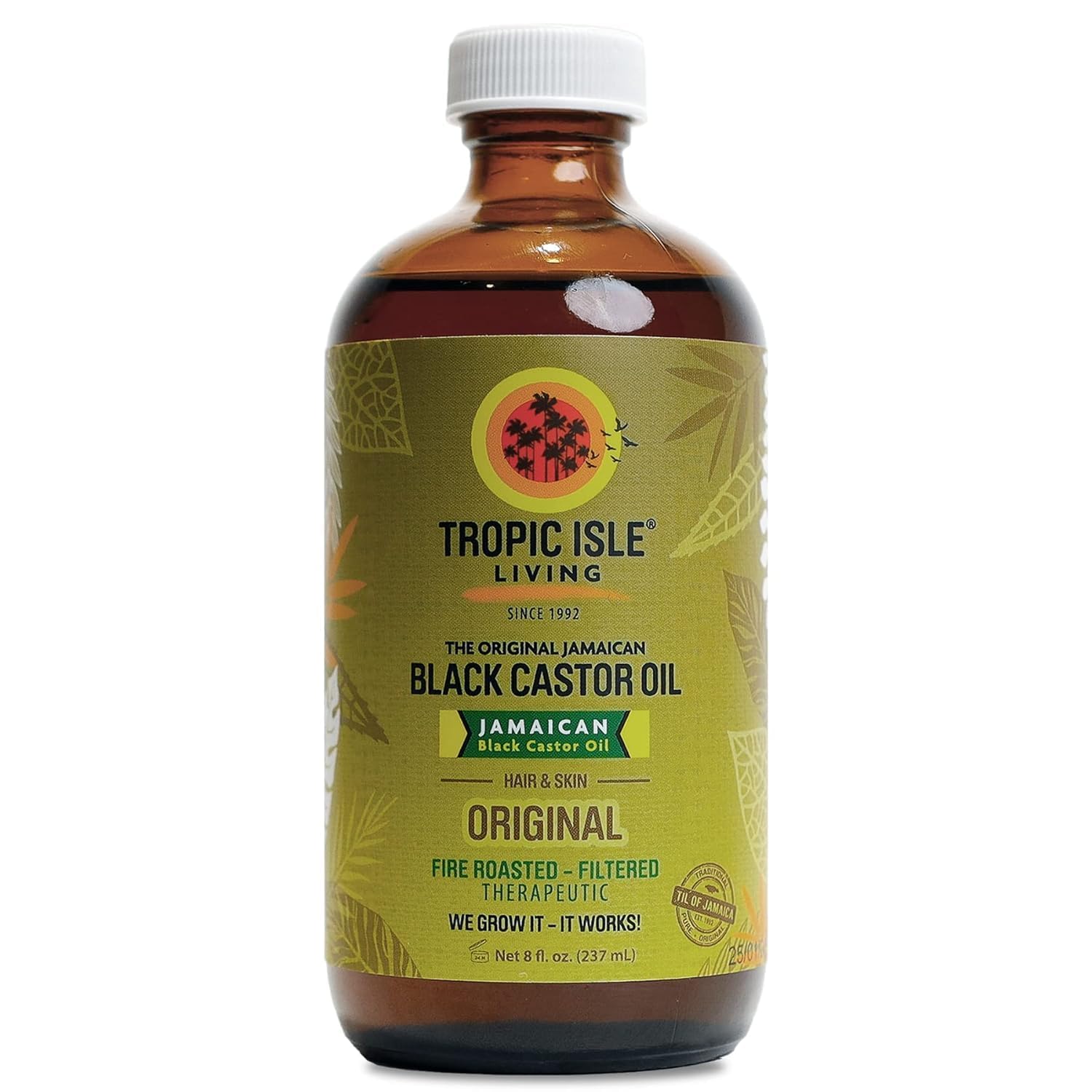 Tropical Isle Living Jamaican Black Castor Oil | Rich in Vitamin E, Omega Fatty Acids & Minerals | For Hair Growth Oil, Skin Conditioning, Eyebrows & Eyelashes, Scalp and Nail Care (227ml)