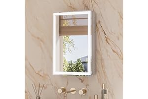 TETOTE 16 x 24 Inch LED Medicine Cabinet with Mirror for Bathroom, Silver Aluminum Frame Anti-Fog Lighted Cabinet with Steple