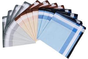 12Pcs Men's Handkerchiefs,100% Pure Cotton Handkerchiefs Pocket Square Hankies,Gents Hankies with 3 Styles