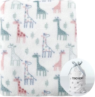 CREVENT Cute Silky Plush Baby Blanket 75x100 Ivory Giraffe