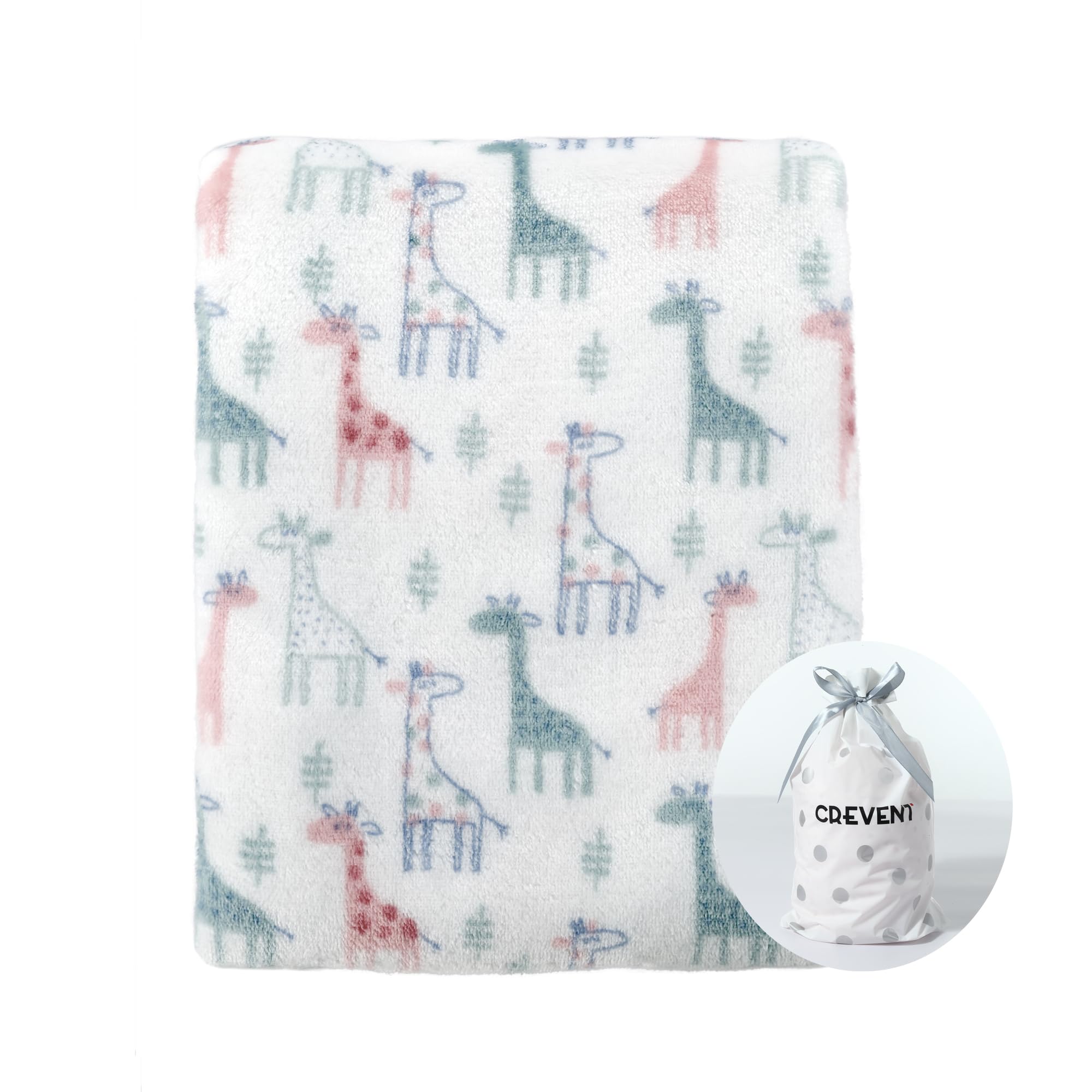 CREVENT Cute Silky Plush Baby Blanket for Girls & Boys Infants Toddlers Newborns Crib Cot Stroller, Giftable Suitable for All Season (75X100cm Ivory Giraffe)