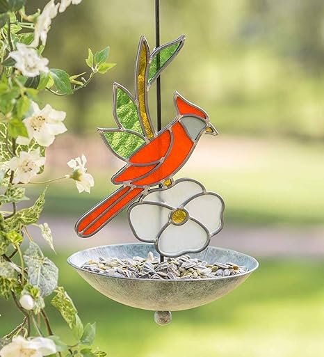 Amazon Com Stained Glass Cardinal Bird Feeder Garden Outdoor