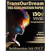 TransOurDream 130g Tru-Sublimation Paper 30 sheets for Inkjet Printers (Vivid, 8.5x11") Sublimation Heat Transfer Paper for Sublimation Ink ONLY